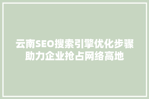 云南SEO搜索引擎优化步骤助力企业抢占网络高地
