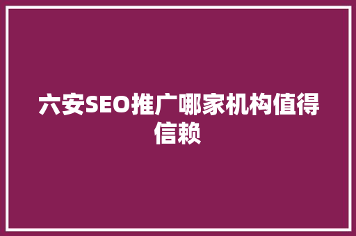 六安SEO推广哪家机构值得信赖