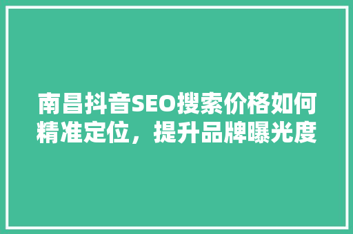 南昌抖音SEO搜索价格如何精准定位，提升品牌曝光度
