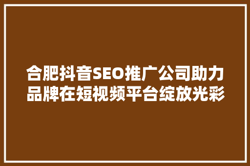 合肥抖音SEO推广公司助力品牌在短视频平台绽放光彩