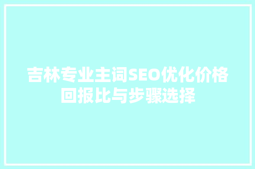 吉林专业主词SEO优化价格回报比与步骤选择
