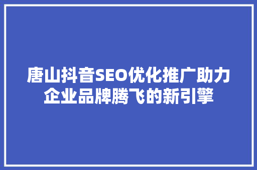 唐山抖音SEO优化推广助力企业品牌腾飞的新引擎
