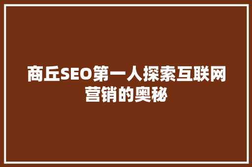 商丘SEO第一人探索互联网营销的奥秘
