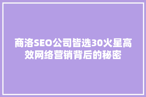 商洛SEO公司皆选30火星高效网络营销背后的秘密