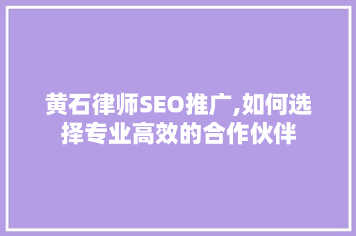 黄石律师SEO推广,如何选择专业高效的合作伙伴