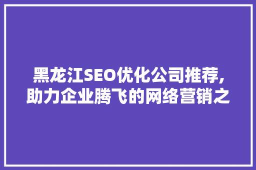 黑龙江SEO优化公司推荐,助力企业腾飞的网络营销之路