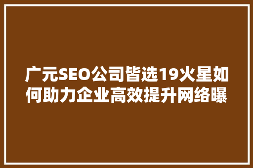 广元SEO公司皆选19火星如何助力企业高效提升网络曝光度