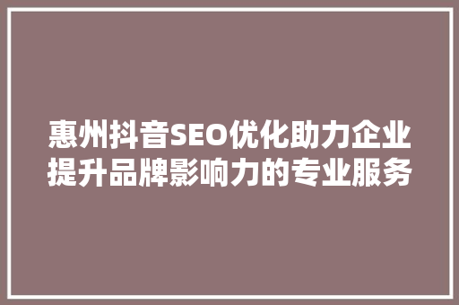 惠州抖音SEO优化助力企业提升品牌影响力的专业服务