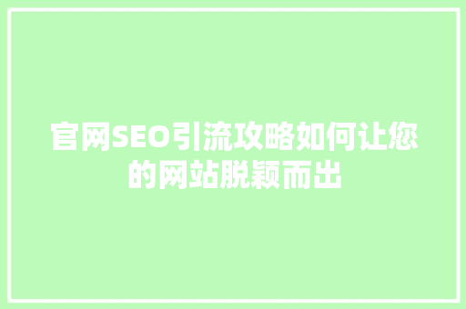 官网SEO引流攻略如何让您的网站脱颖而出