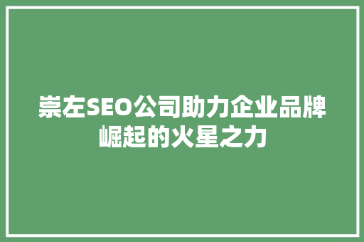 崇左SEO公司助力企业品牌崛起的火星之力