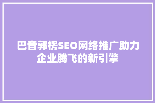 巴音郭楞SEO网络推广助力企业腾飞的新引擎