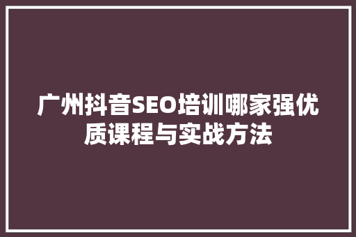 广州抖音SEO培训哪家强优质课程与实战方法