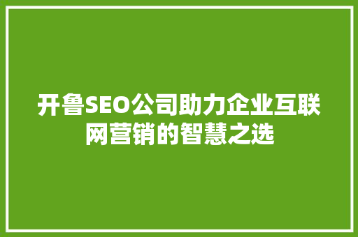 开鲁SEO公司助力企业互联网营销的智慧之选