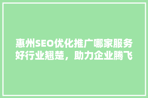 惠州SEO优化推广哪家服务好行业翘楚，助力企业腾飞
