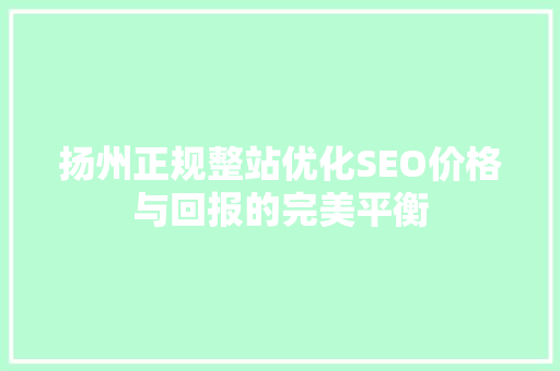 扬州正规整站优化SEO价格与回报的完美平衡