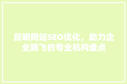 昆明网站SEO优化，助力企业腾飞的专业机构盘点
