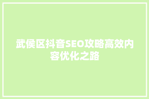武侯区抖音SEO攻略高效内容优化之路