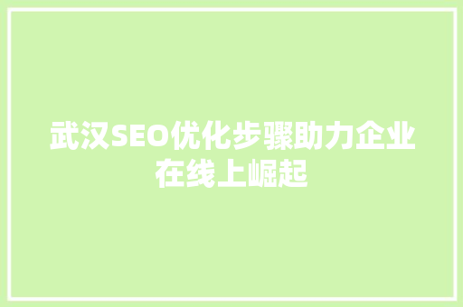 武汉SEO优化步骤助力企业在线上崛起