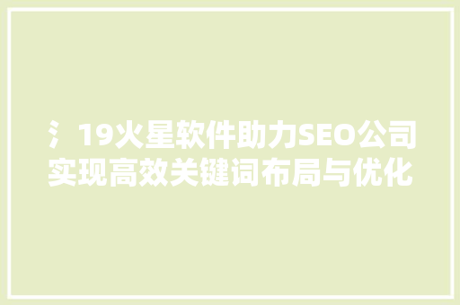 氵19火星软件助力SEO公司实现高效关键词布局与优化