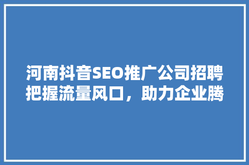 河南抖音SEO推广公司招聘把握流量风口，助力企业腾飞
