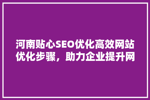 河南贴心SEO优化高效网站优化步骤，助力企业提升网络竞争力