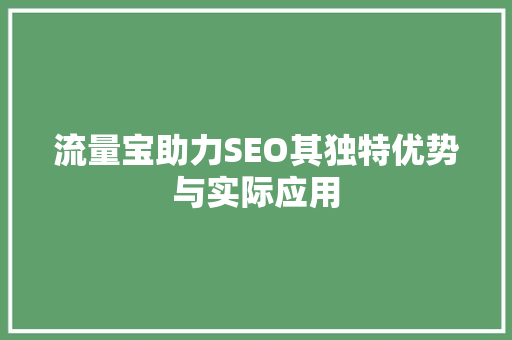 流量宝助力SEO其独特优势与实际应用