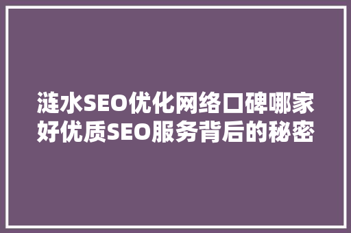 涟水SEO优化网络口碑哪家好优质SEO服务背后的秘密