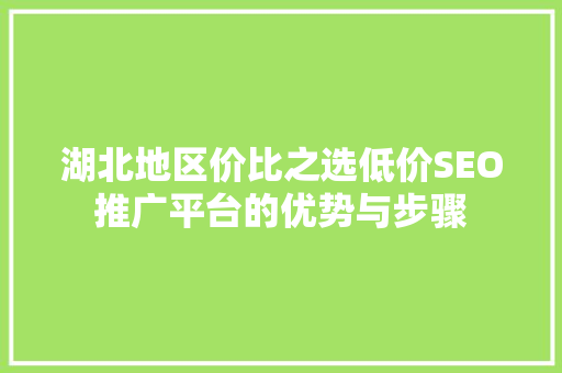 湖北地区价比之选低价SEO推广平台的优势与步骤
