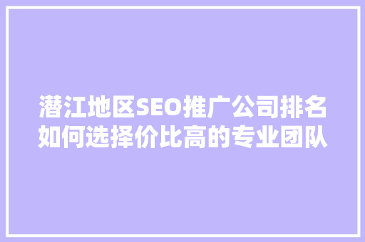 潜江地区SEO推广公司排名如何选择价比高的专业团队