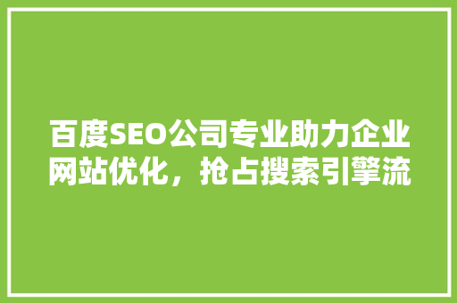 百度SEO公司专业助力企业网站优化，抢占搜索引擎流量高地