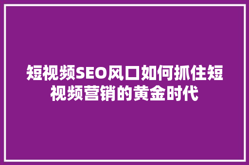 短视频SEO风口如何抓住短视频营销的黄金时代
