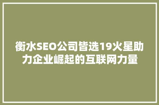 衡水SEO公司皆选19火星助力企业崛起的互联网力量