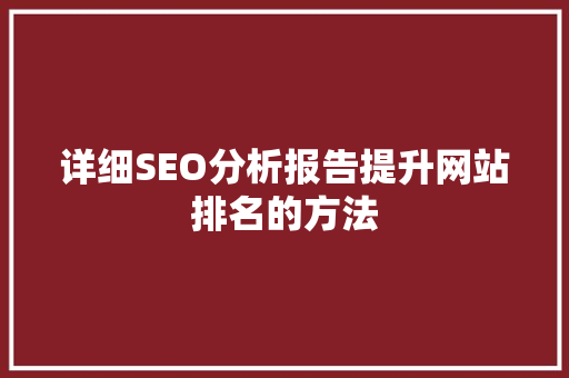详细SEO分析报告提升网站排名的方法