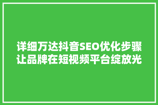 详细万达抖音SEO优化步骤让品牌在短视频平台绽放光彩