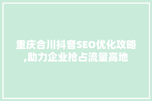 重庆合川抖音SEO优化攻略,助力企业抢占流量高地
