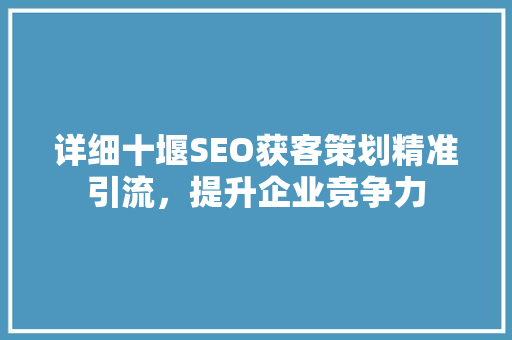 详细十堰SEO获客策划精准引流，提升企业竞争力