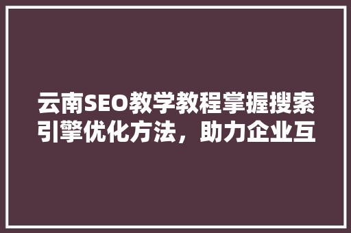 云南SEO教学教程掌握搜索引擎优化方法，助力企业互联网发展