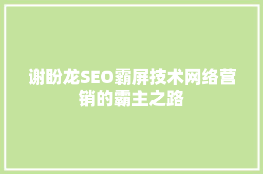 谢盼龙SEO霸屏技术网络营销的霸主之路