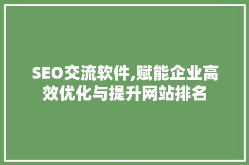 SEO交流软件,赋能企业高效优化与提升网站排名