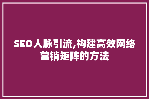 SEO人脉引流,构建高效网络营销矩阵的方法
