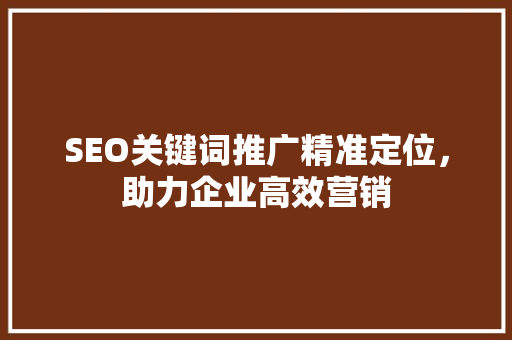 SEO关键词推广精准定位，助力企业高效营销