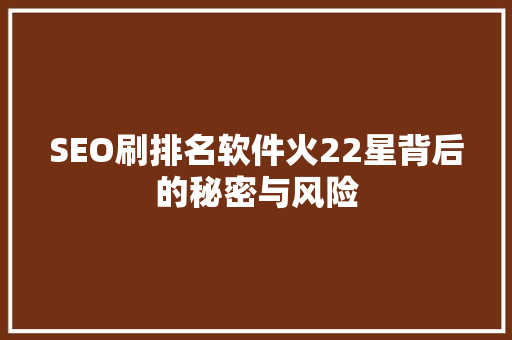 SEO刷排名软件火22星背后的秘密与风险