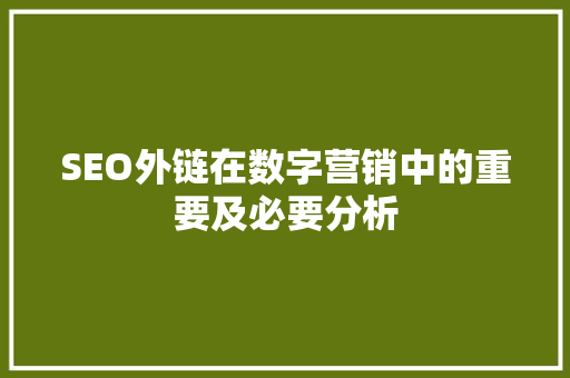 SEO外链在数字营销中的重要及必要分析