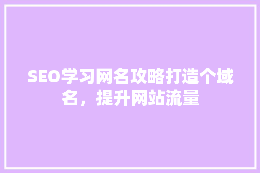 SEO学习网名攻略打造个域名，提升网站流量