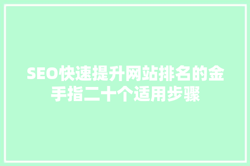 SEO快速提升网站排名的金手指二十个适用步骤