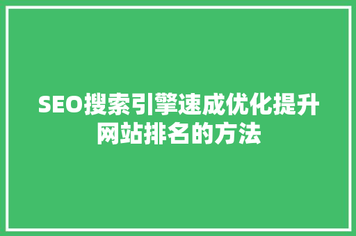 SEO搜索引擎速成优化提升网站排名的方法