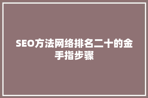 SEO方法网络排名二十的金手指步骤