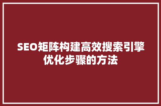 SEO矩阵构建高效搜索引擎优化步骤的方法