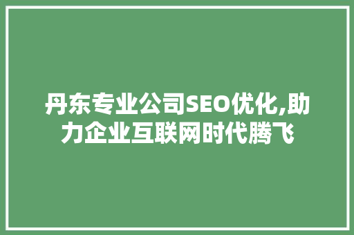 丹东专业公司SEO优化,助力企业互联网时代腾飞