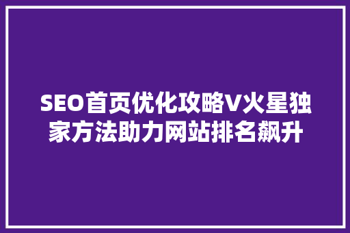 SEO首页优化攻略V火星独家方法助力网站排名飙升